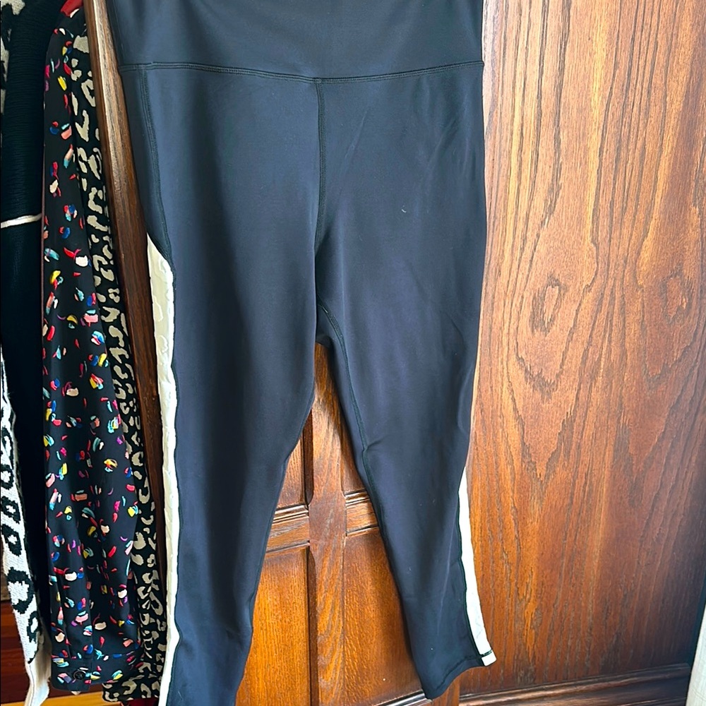 ZYIA Black Leggings with Wide Waistband and leopard stripes on side